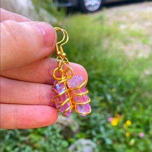 Purple aura quartz earrings